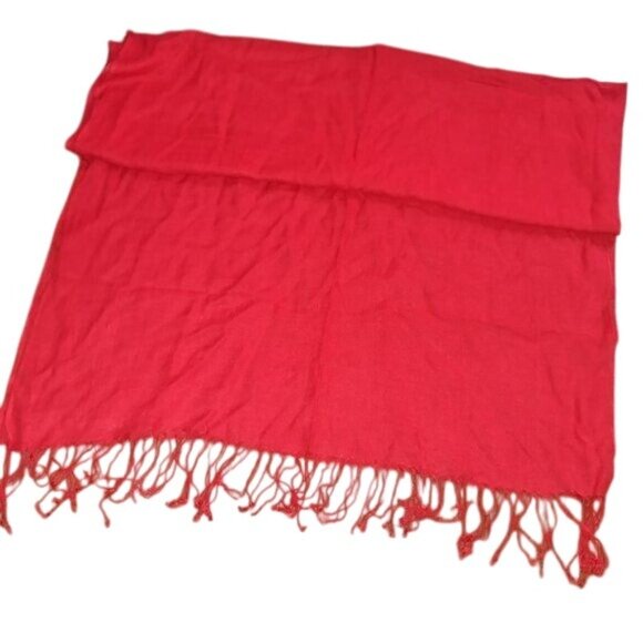 Women's One Size Stylish Red Scarf With Fringe Lightweight Shawl Wrap Pashmina - Picture 2 of 3